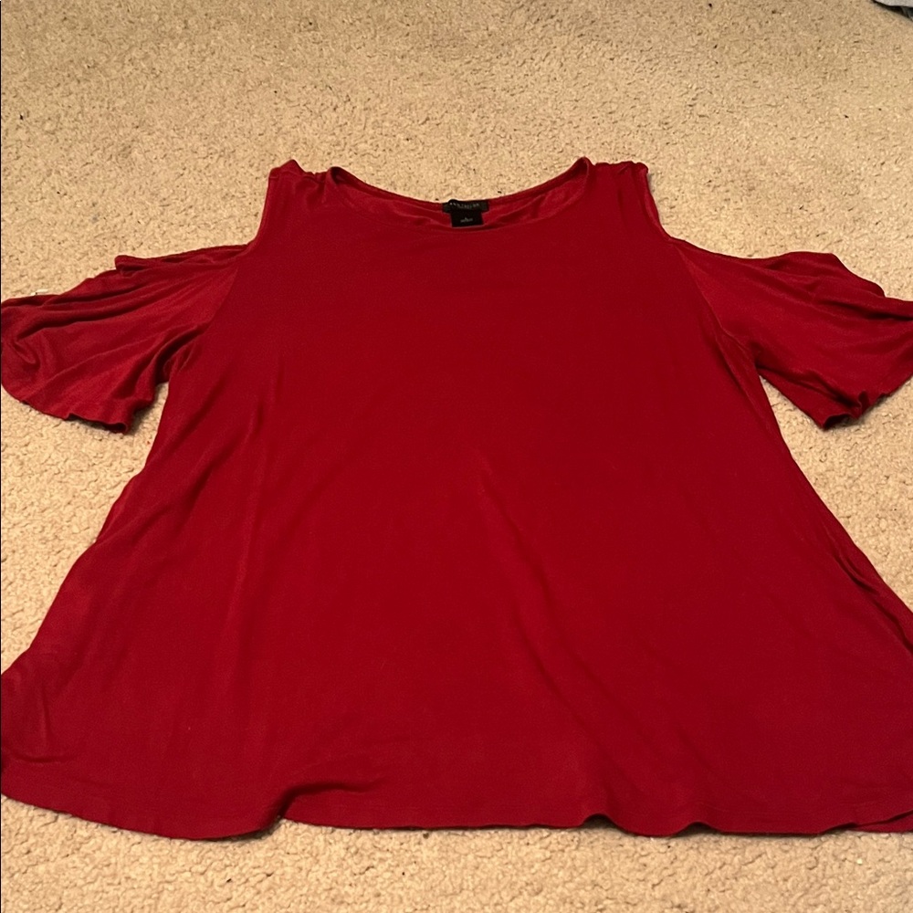 Ann Taylor Factory Red Cold-Shoulder Tee
